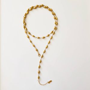 Collana Lunga Body Chain Gold Pearls